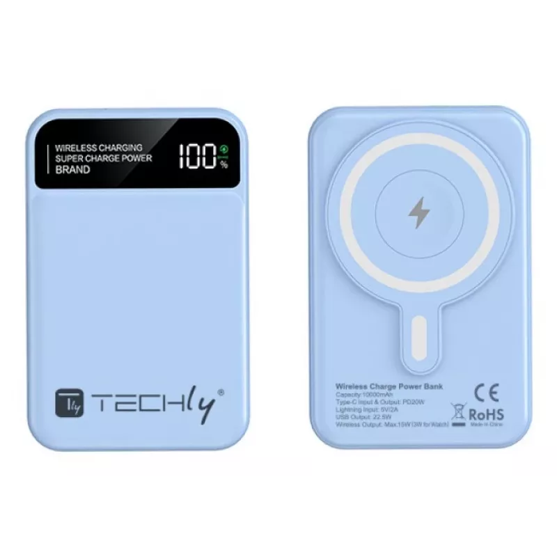 Techly I-CHARGE-10LCDBL Powerbank polímero de lítio (LiPo) 10000 mAh carregamento sem fios azul