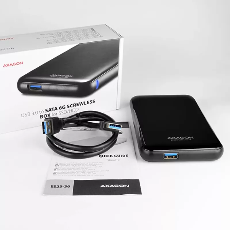 AXAGON EE25-S6B - Caixa para HDD / SSD - 2,5 polegadas - SATA - Serial ATA II - Serial ATA III - 5 Gbit/s - Conectividade USB - Preto