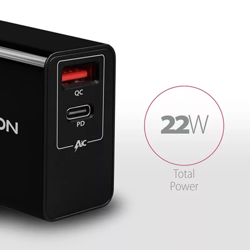 Carregador Axagon ACU-PQ22 para dispositivos móveis Telemóvel, power bank, smartphone, smartwatch, tablet, universal Preto AC carregamento rápido interior