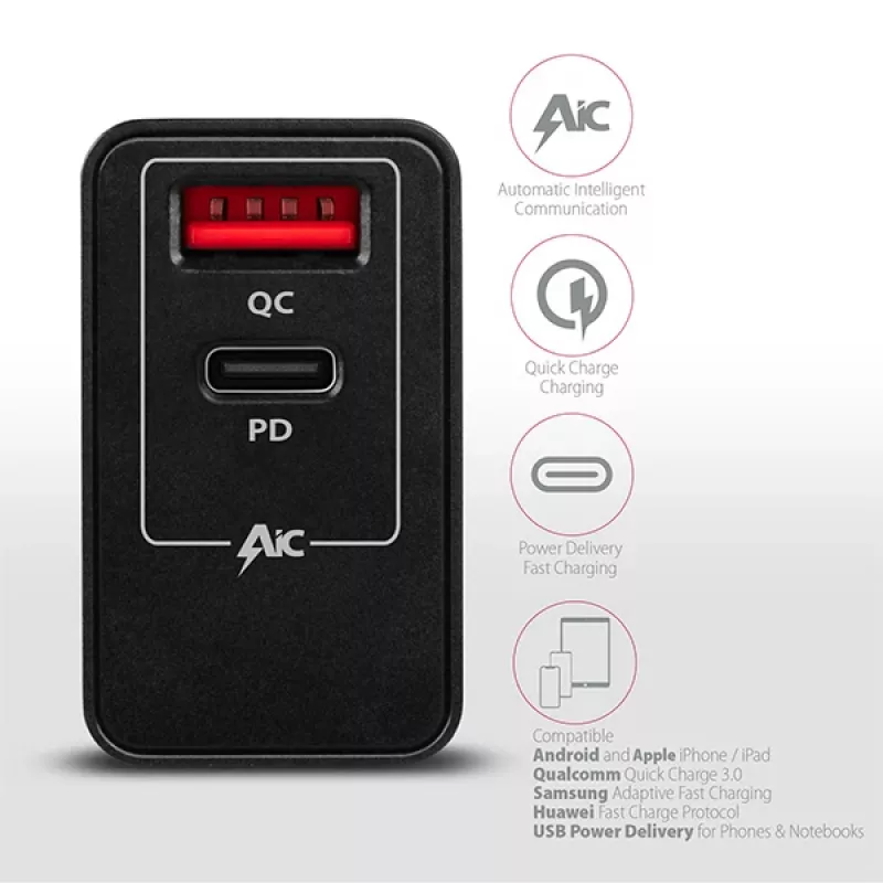 Carregador Axagon ACU-PQ22 para dispositivos móveis Telemóvel, power bank, smartphone, smartwatch, tablet, universal Preto AC carregamento rápido interior
