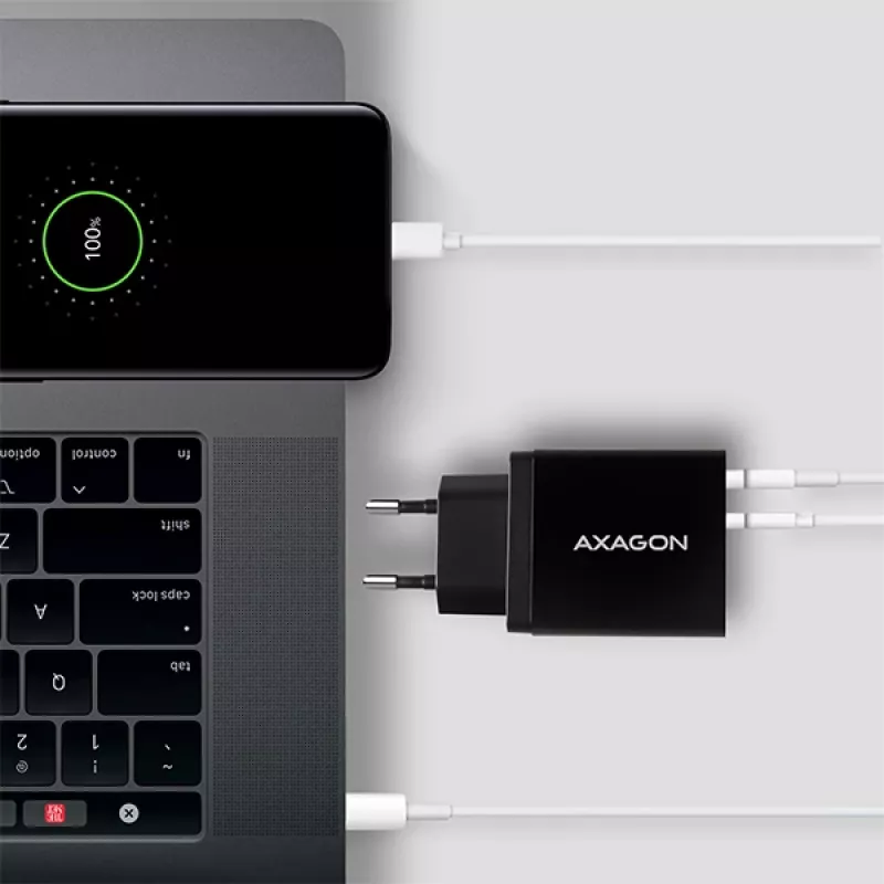 Carregador Axagon ACU-PQ22 para dispositivos móveis Telemóvel, power bank, smartphone, smartwatch, tablet, universal Preto AC carregamento rápido interior