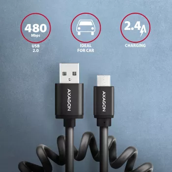 Cabo USB Axagon BUMM-AM10TB USB 2.0 0,6 m Micro-USB B USB A 0,48 Gbit/s Preto