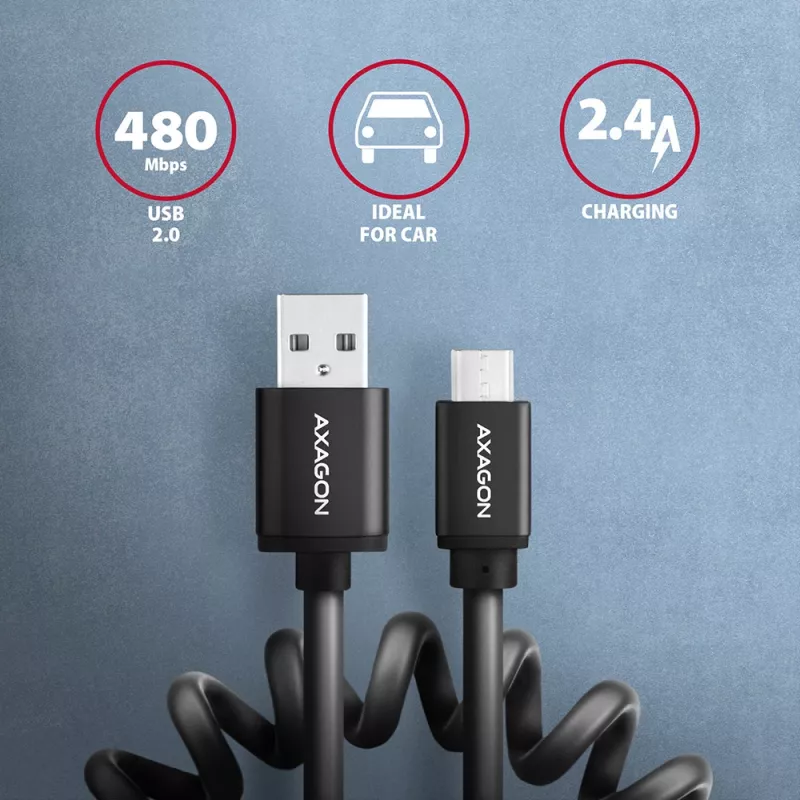 Cabo USB Axagon BUMM-AM10TB USB 2.0 0,6 m Micro-USB B USB A 0,48 Gbit/s Preto