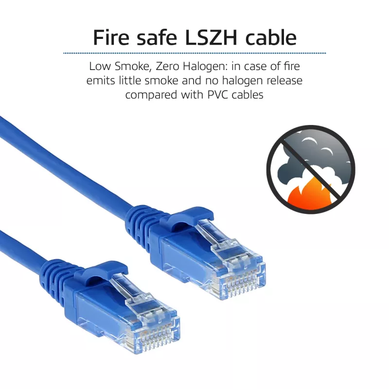 ACT Cabo de patch slimline para datacenter LSZH U/UTP CAT6 azul de 5 metros sem patilha com fichas RJ45