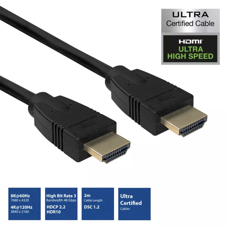 ACT Cabo certificado HDMI 8K Ultra High Speed de 2 metros v2.1 ficha HDMI-A - ficha HDMI-A