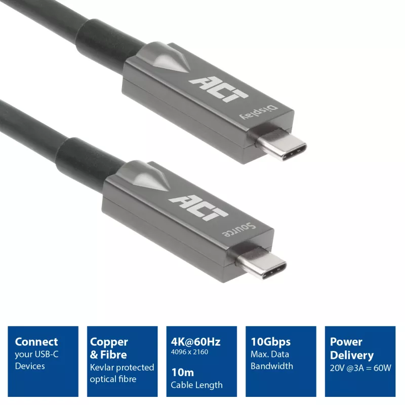 ACT Cabo de ligação USB-C 3.2 Gen2 ativo ótico (AOC), 5 m
