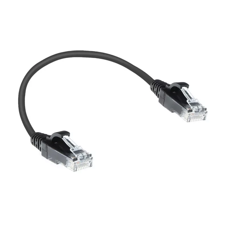 ACT Cabo de patch slimline para datacenter LSZH U/UTP CAT6 preto de 0,15 metros sem patilha com fichas RJ45
