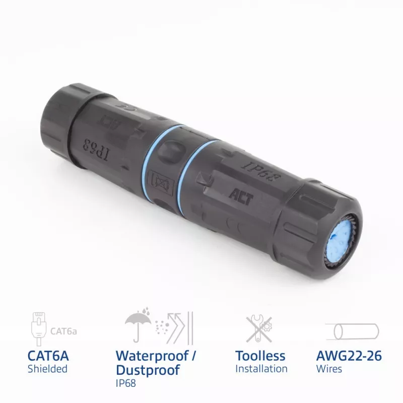 ACT SD6521 Acoplador de cabo CAT6A para exterior IP68