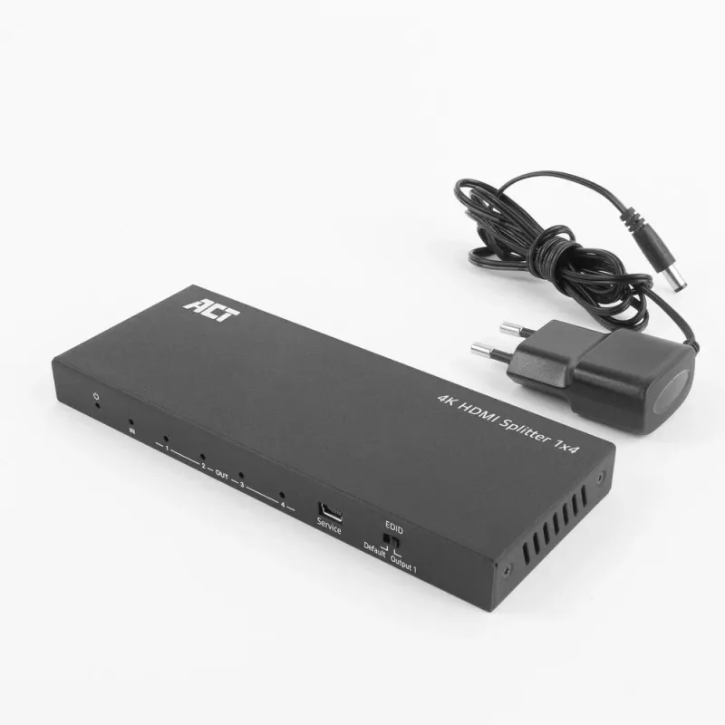 Splitter HDMI 4K ACT, 1 para 4, suporte EDID, HDMI, 4x HDMI, 3840 x 2160 píxeis, preto, 4K Ultra HD, 10,2 Gbit/s