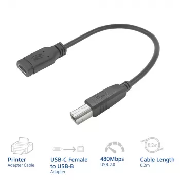 Cabo adaptador ACT USB-C fêmea para USB-B 2.0 impressora 0,2 m
