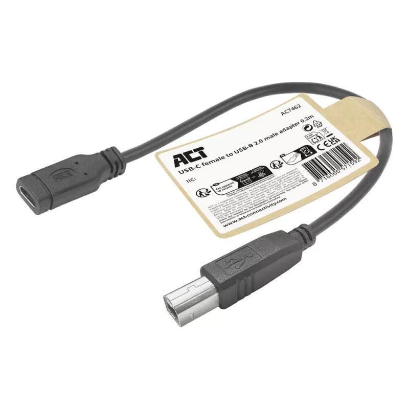 Cabo adaptador ACT USB-C fêmea para USB-B 2.0 impressora 0,2 m