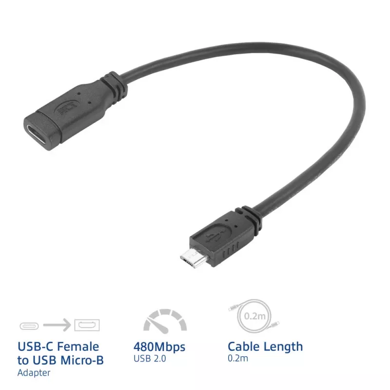 Cabo adaptador ACT USB Type-C fêmea para USB Micro-B 2.0 macho 0,2 m