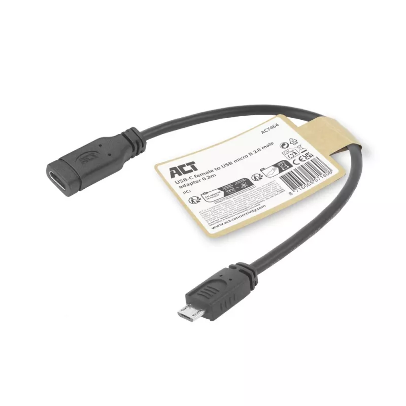 Cabo adaptador ACT USB Type-C fêmea para USB Micro-B 2.0 macho 0,2 m