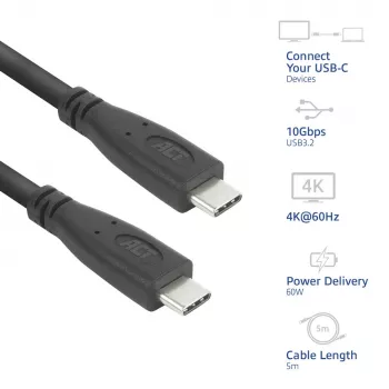 Cabo USB ACT AC7445 USB 3.2 Gen 2 (3.1 Gen 2) 5 m USB C 10 Gbit/s 60 W preto
