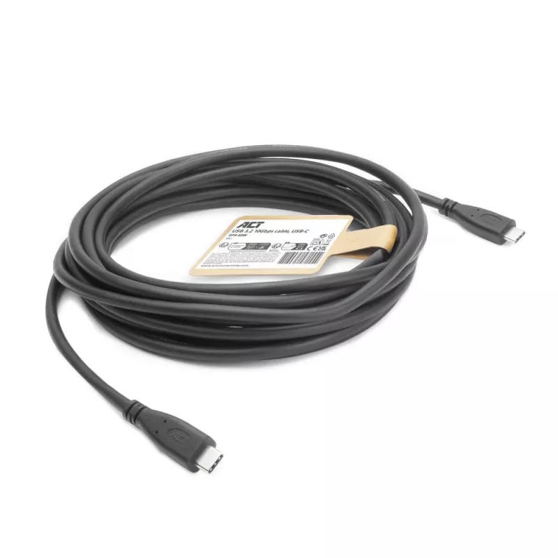 Cabo USB ACT AC7445 USB 3.2 Gen 2 (3.1 Gen 2) 5 m USB C 10 Gbit/s 60 W preto
