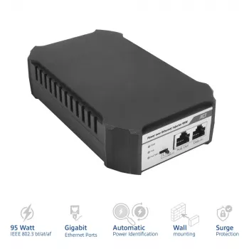 Injetor PoE ACT 95W IEEE 802.3bt, Gigabit Ethernet, 1000 Mbit/s, 10/100/1000, PoE++ (4PPoE), IEEE 802.3af, IEEE 802.3at, IEEE 802.3bt, Cat6a