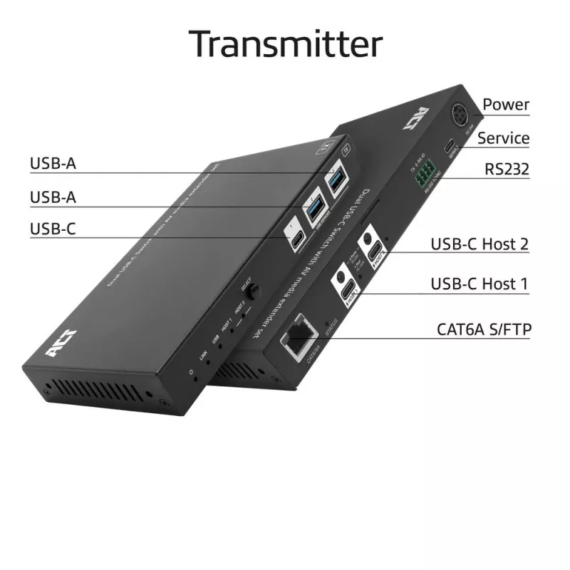 Conjunto extensor de média AV ACT com switch USB-C duplo, CAT6A, 100 metros