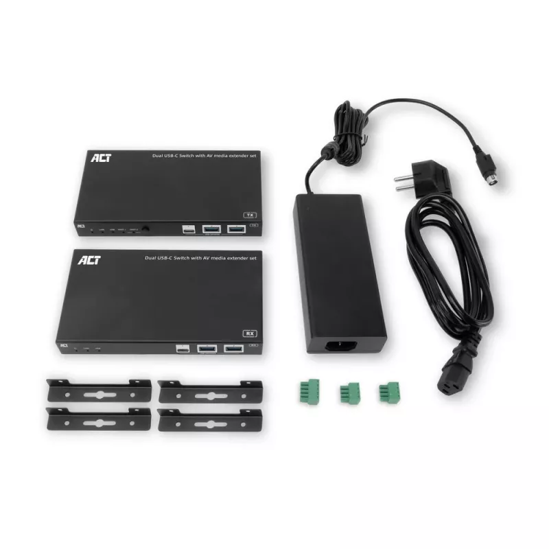 Conjunto extensor de média AV ACT com switch USB-C duplo, CAT6A, 100 metros