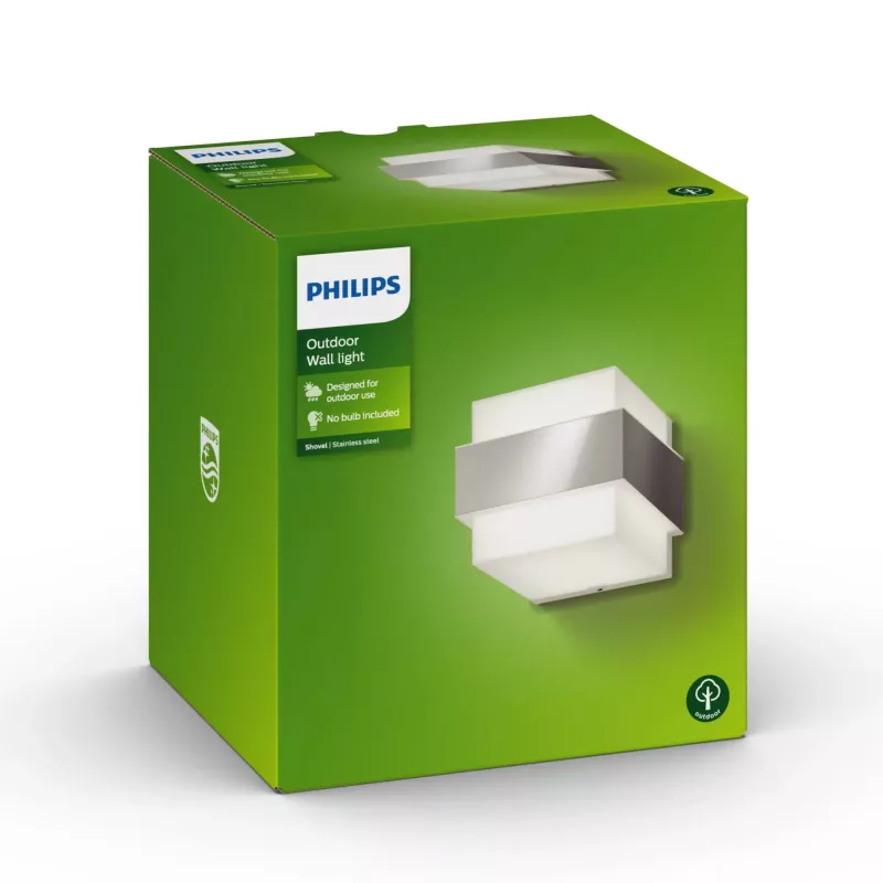 Philips myGarden aplique de parede com pá 42W E27 sem lâmpada, aplique de parede exterior, aço inoxidável, branco, aço inoxidável, plástico, IP44, jardim, terraço, II