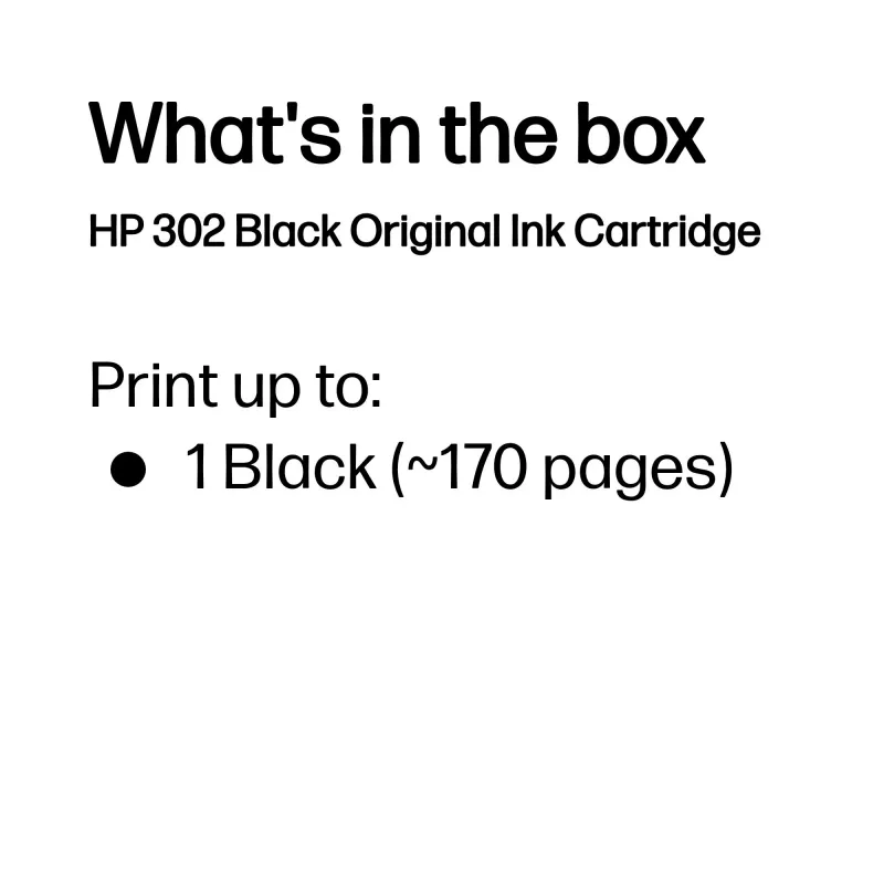 HP 302 tinteiro original, standard, preto, tinta pigmentada, 3,5 ml, 1 unid., 170 páginas