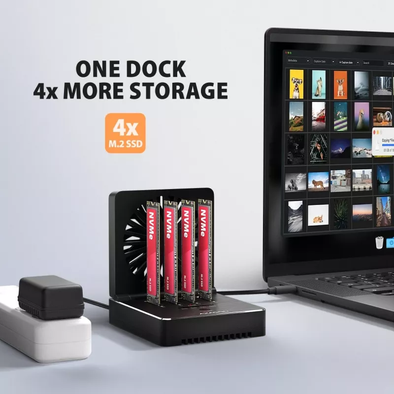 AXAGON ADSA-M2C44 USB4 40Gbps Estação de Ancoragem M.2 NVMe SSD de 4 Baías com Função de Clonagem Offline, Alumínio, Arrefecimento Ativo
