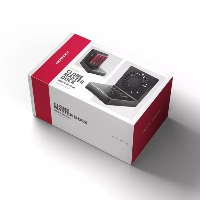 AXAGON ADSA-M2C44 USB4 40Gbps Estação de Ancoragem M.2 NVMe SSD de 4 Baías com Função de Clonagem Offline, Alumínio, Arrefecimento Ativo