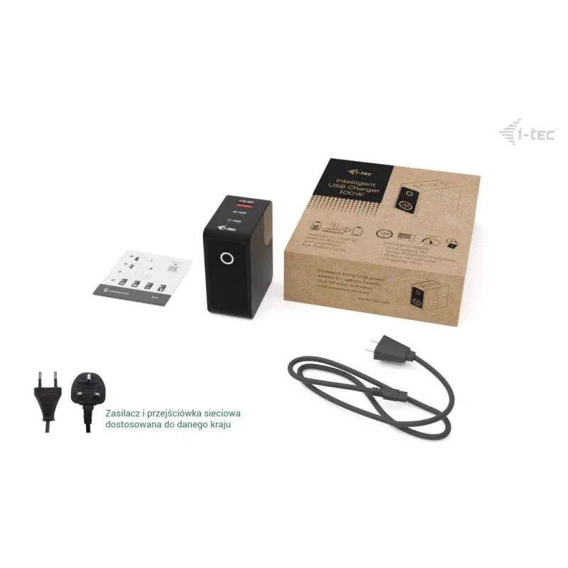 Carregador USB Multiporta Inteligente i-tec 100W 2x USB-C + 1x USB-A LCD CHARGER-INTG100W