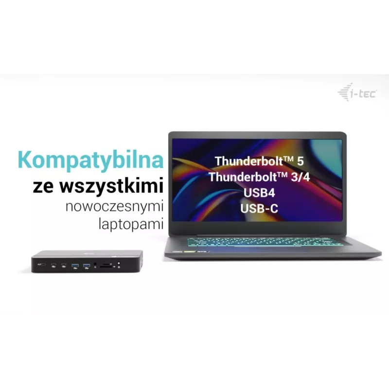 Estação de Acoplamento i-tec TB5 Triple Display, 2x Thunderbolt 5, DP 2.1, 6x USB, slot M.2 NVMe, 2,5G LAN, SD/microSD, Áudio, PD 140W