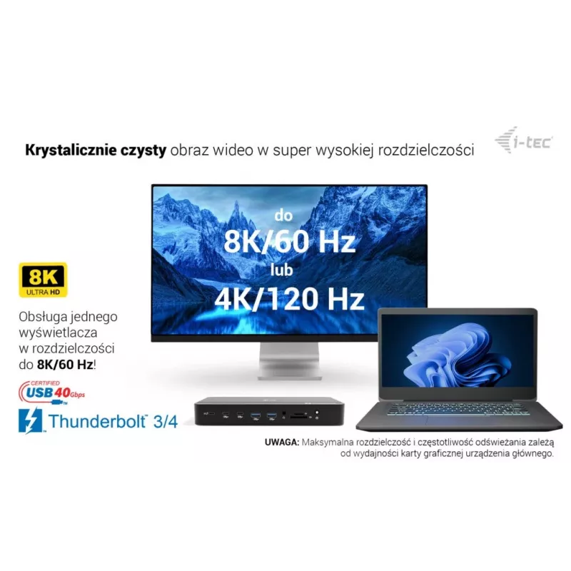 Estação de Acoplamento i-tec TB5 Triple Display, 2x Thunderbolt 5, DP 2.1, 6x USB, slot M.2 NVMe, 2,5G LAN, SD/microSD, Áudio, PD 140W