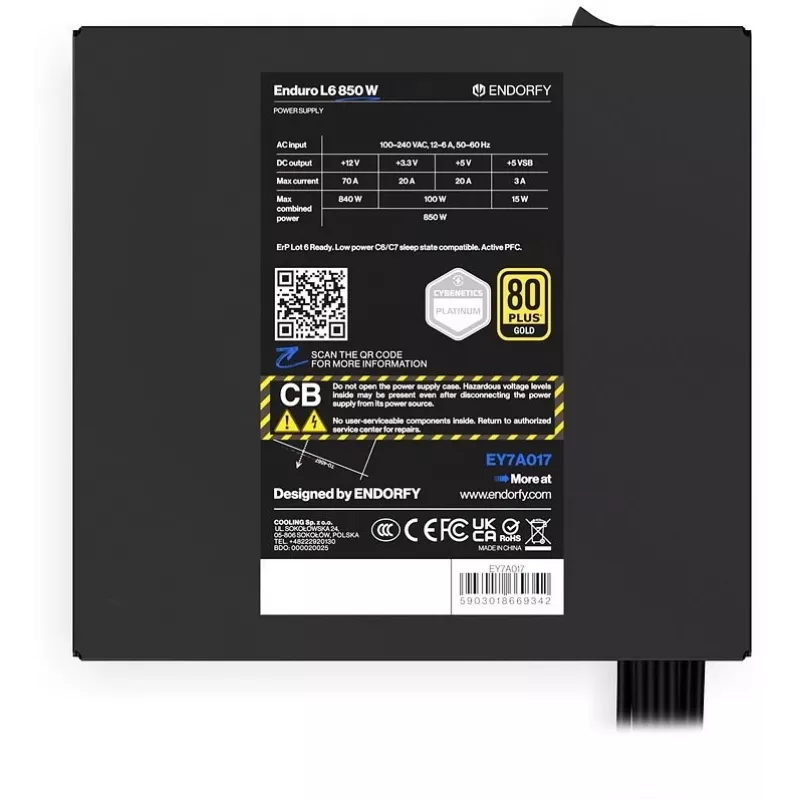 Fonte de Alimentação ENDORFY Enduro L6 850 W 20+4 pin ATX 3.1 80 PLUS Gold Preto