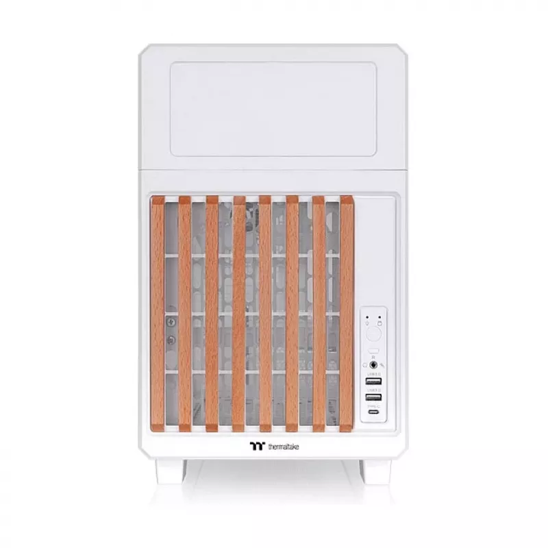 Thermaltake TR200 WS Snow White — caixa de PC Micro-ATX, mesh com painel frontal em madeira maciça, 1 ventoinha de 120 mm, USB-C, suporte para radiador de 360 mm / GPU de 365 mm