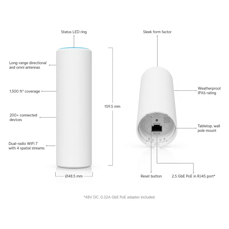 Ubiquiti UniFi U7-Mesh WiFi 7 Tri-Band BE5000 ponto de acesso exterior 2.5G PoE+