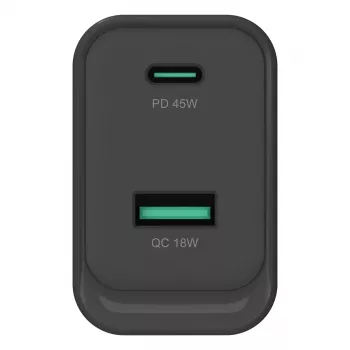 Conceptronic ALTHEA20B45 carregador de parede GaN 45W USB-C PD e USB-A QC 3.0 de duas portas preto