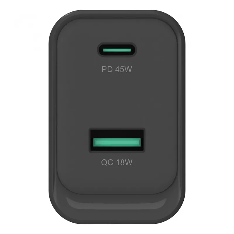 Conceptronic ALTHEA20B45 carregador de parede GaN 45W USB-C PD e USB-A QC 3.0 de duas portas preto