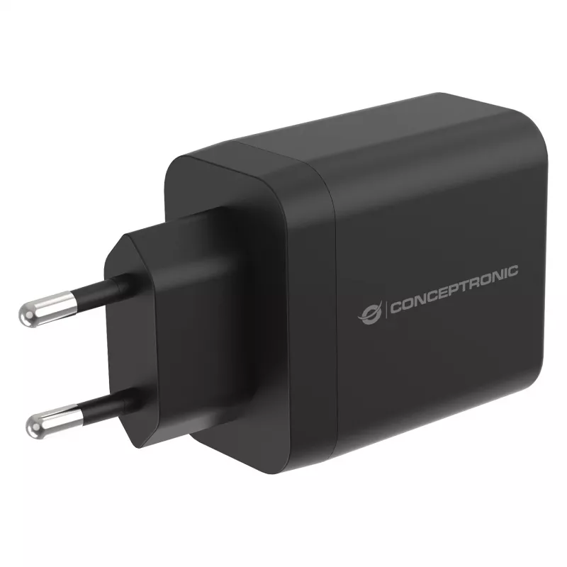 Conceptronic ALTHEA20B45 carregador de parede GaN 45W USB-C PD e USB-A QC 3.0 de duas portas preto