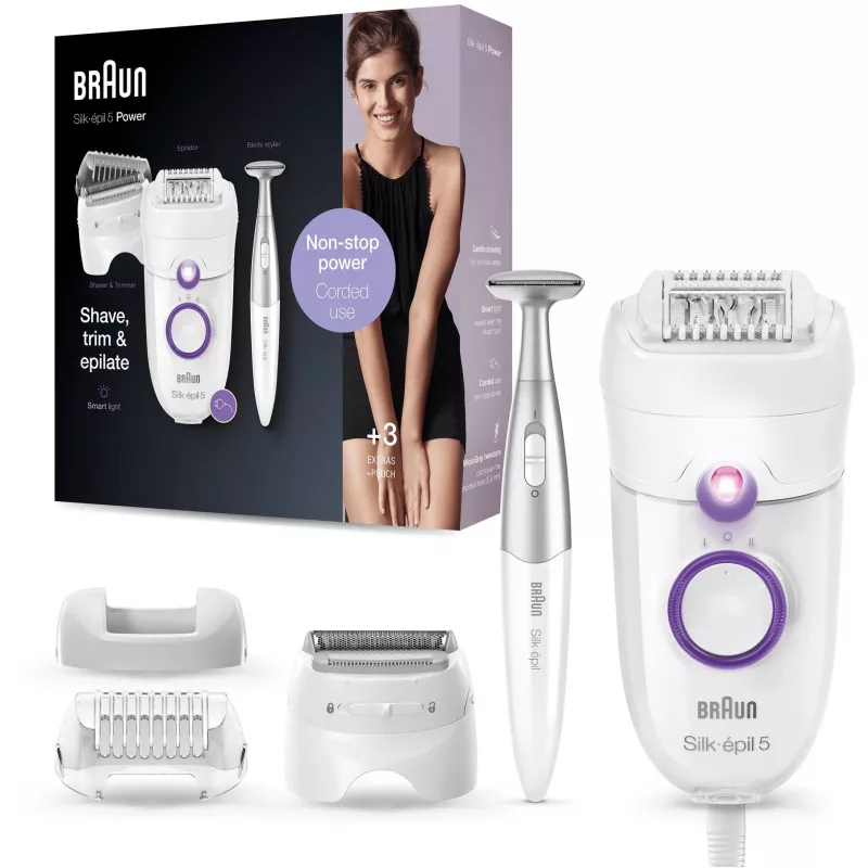 Braun Silk-épil 5 5-825 Depiladora Elétrica, Branco/Rosa, 28 Pinças, MicroGrip, com Fio
