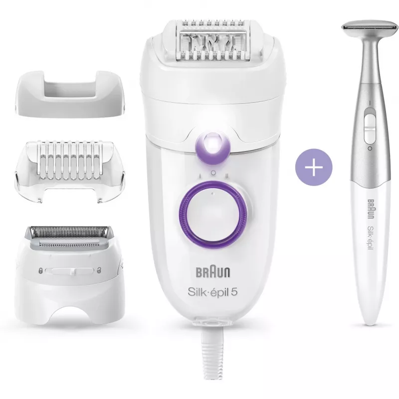 Braun Silk-épil 5 5-825 Depiladora Elétrica, Branco/Rosa, 28 Pinças, MicroGrip, com Fio