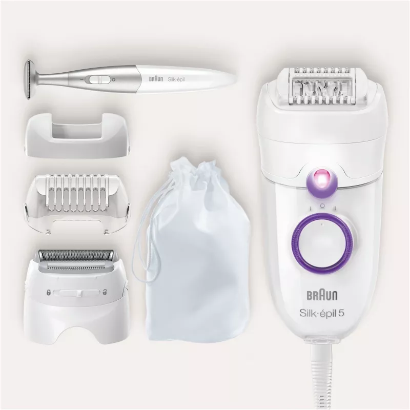 Braun Silk-épil 5 5-825 Depiladora Elétrica, Branco/Rosa, 28 Pinças, MicroGrip, com Fio
