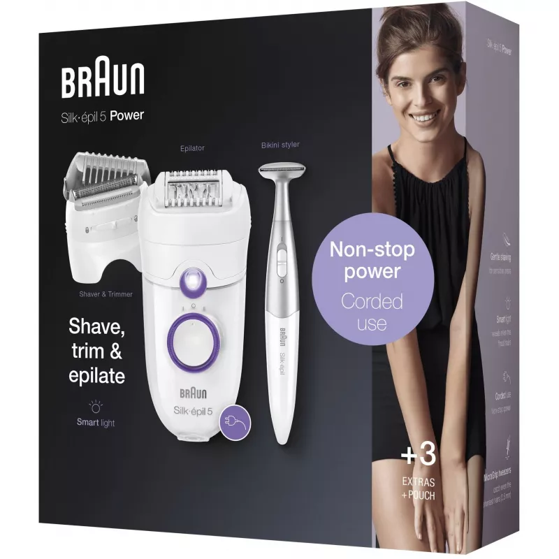 Braun Silk-épil 5 5-825 Depiladora Elétrica, Branco/Rosa, 28 Pinças, MicroGrip, com Fio