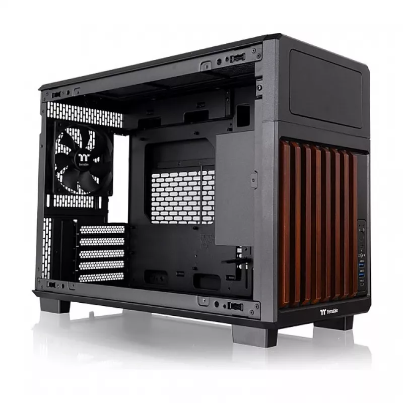 Caixa Thermaltake TR200 WS Super Mini Tower, Preto/Madeira, vidro temperado