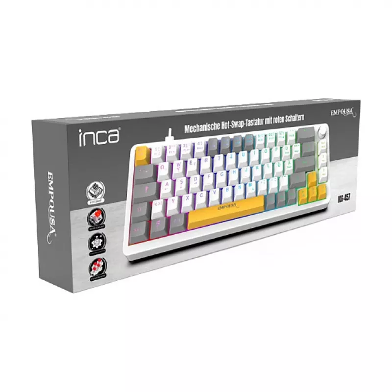 Teclado gaming INCA RGB Red Switch USB Mecânico 2,00m Branco (IKG-457)