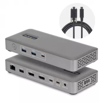 Docking station StarTech.com USB4 / Thunderbolt 4 / Thunderbolt 5 - 2x DisplayPort - 1GbE, 2.5GbE - 100W Power Delivery - 3 ecrãs - 8K