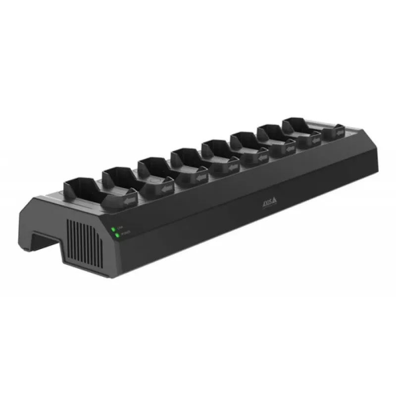Axis W701 Mk II Docking Station - Estação de carregamento e sincronização de 8 baías para câmaras corporais - 120W - Preto (NCS S 9000-N) - Ficha europeia