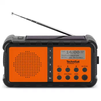 TechniSat TechniRadio Solar 2 Rádio portátil DAB+/FM com painel solar e manivela, Preto/Laranja