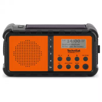 TechniSat TechniRadio Solar 2 Rádio portátil DAB+/FM com painel solar e manivela, Preto/Laranja