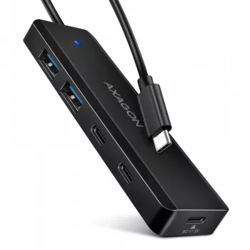 AXAGON HUE-C2C Hub de Viagem USB-C 5 Gbps, 2x USB-A + 2x USB-C, USB-C Power IN, Cabo 19 cm