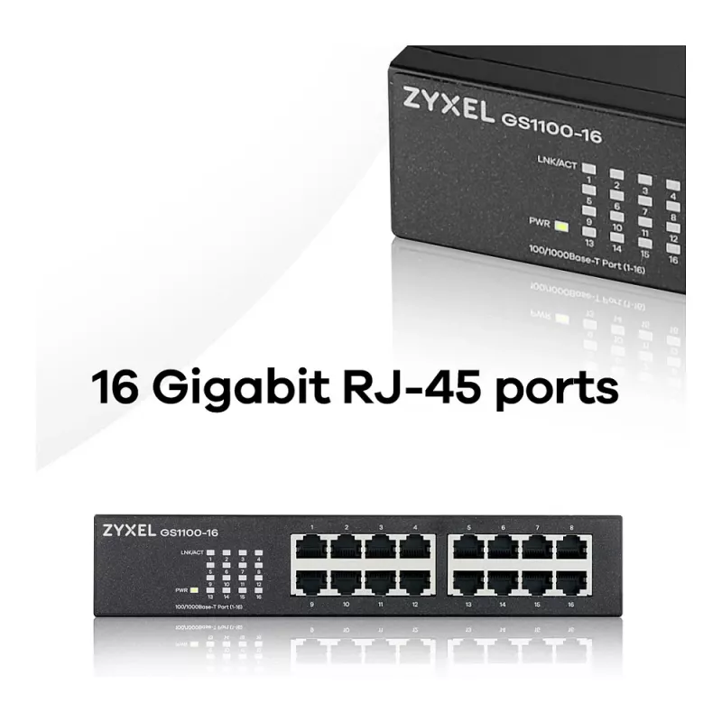 ZyXEL GS1100-16E Switch Gigabit Não Gerido de 16 Portas em Metal