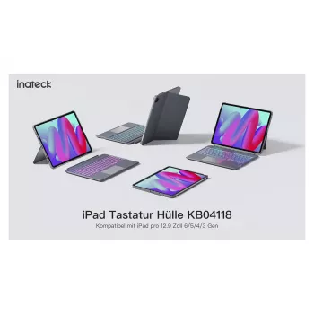 Inateck KB04118 Teclado para iPad Pro 12.9 (3.ª-6.ª Ger.) e iPad Air 13, QWERTZ, Cinzento