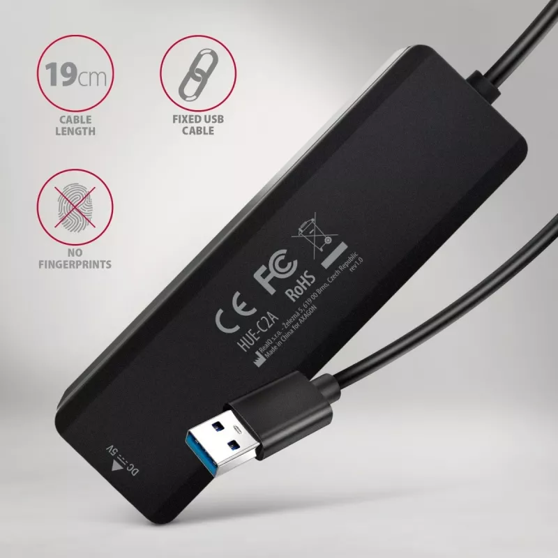 AXAGON HUE-C2A Hub de viagem 5 Gbps, 2x USB-A + 2x USB-C, USB-C Power IN, cabo USB-A de 19 cm