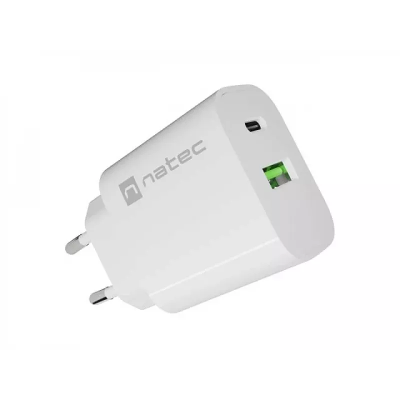 NATEC Ribera Carregador de Parede 1x USB-A + 1x USB-C 20W Branco